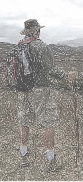 man looking at mountains